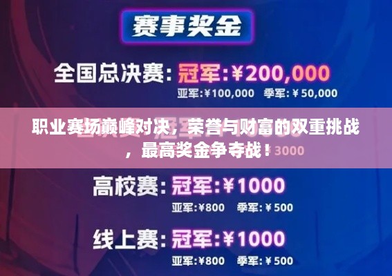 職業(yè)賽場(chǎng)巔峰對(duì)決，榮譽(yù)與財(cái)富的雙重挑戰(zhàn)，最高獎(jiǎng)金爭(zhēng)奪戰(zhàn)！