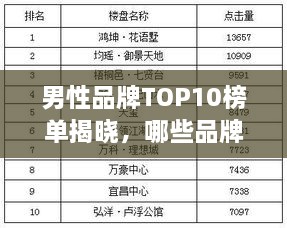 男性品牌TOP10榜單揭曉，哪些品牌獨(dú)占鰲頭？