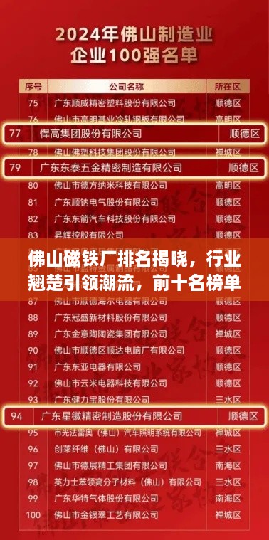 佛山磁鐵廠排名揭曉，行業(yè)翹楚引領(lǐng)潮流，前十名榜單全解析
