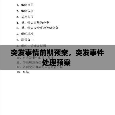 突發(fā)事情前期預(yù)案，突發(fā)事件處理預(yù)案 